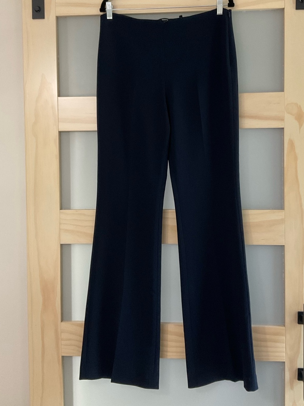 Theory Navy Blue Flat Front Flare Trouser Pants Size 10 NWOT
